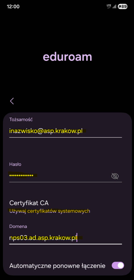 Logowanie Android krok 1