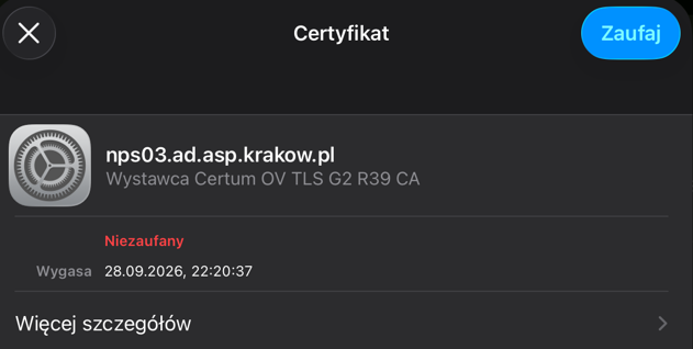 Zaufanie certyfikatowi eduroam