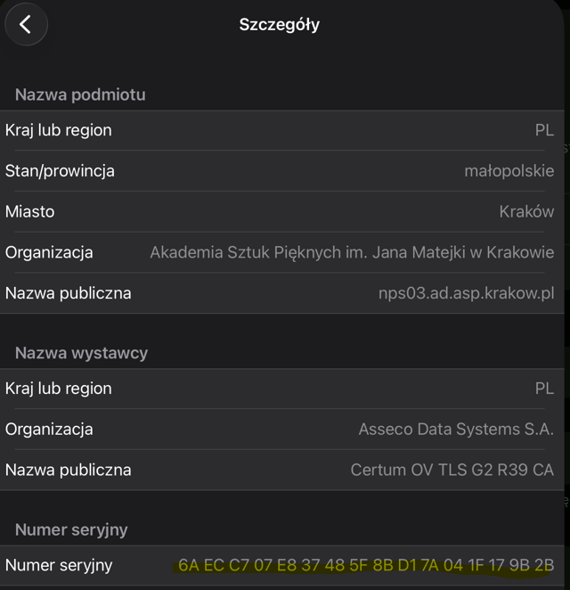 Sczegóły certyfikatu